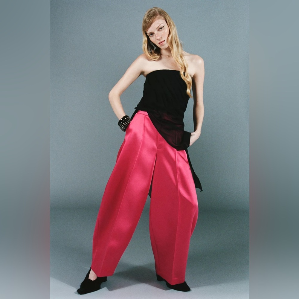 ZARA SATIN EFFECT BALLOON PANTS - Picture 4 of 10